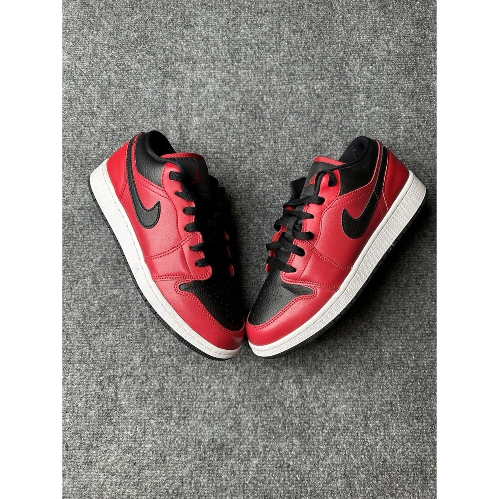 Boys Sneakers Nike Air Jordan 1 Low Red Black Leather, Size US 6.5Y